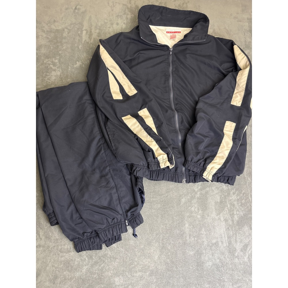 VTG Perry Ellis America Navy Cream Track Suit Set XL Jacket Pants 90s Sport